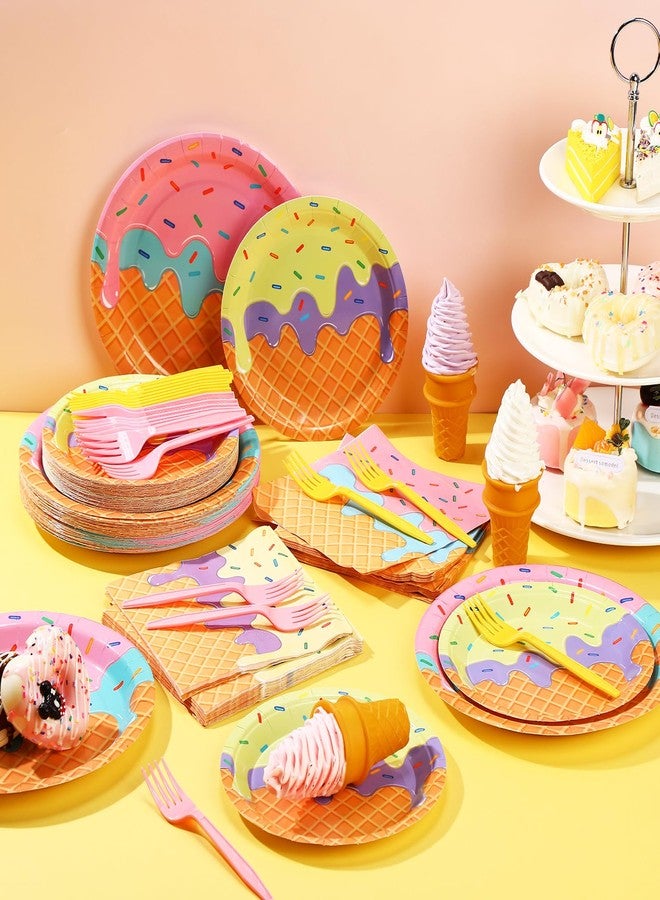 Layhit 160 Pcs Ice Cream Party Decorations - Birthday Party Plates, Napkins, Forks Disposable Tableware Set - Sweet Summer Party Supplies - Image 3